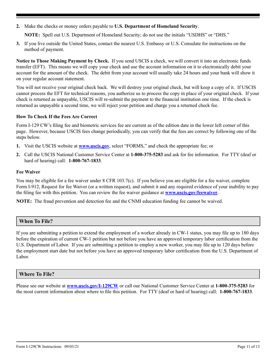 Instructions for USCIS Form I-129CW Petition for a CNMI-Only Nonimmigrant Transitional Worker, Page 11
