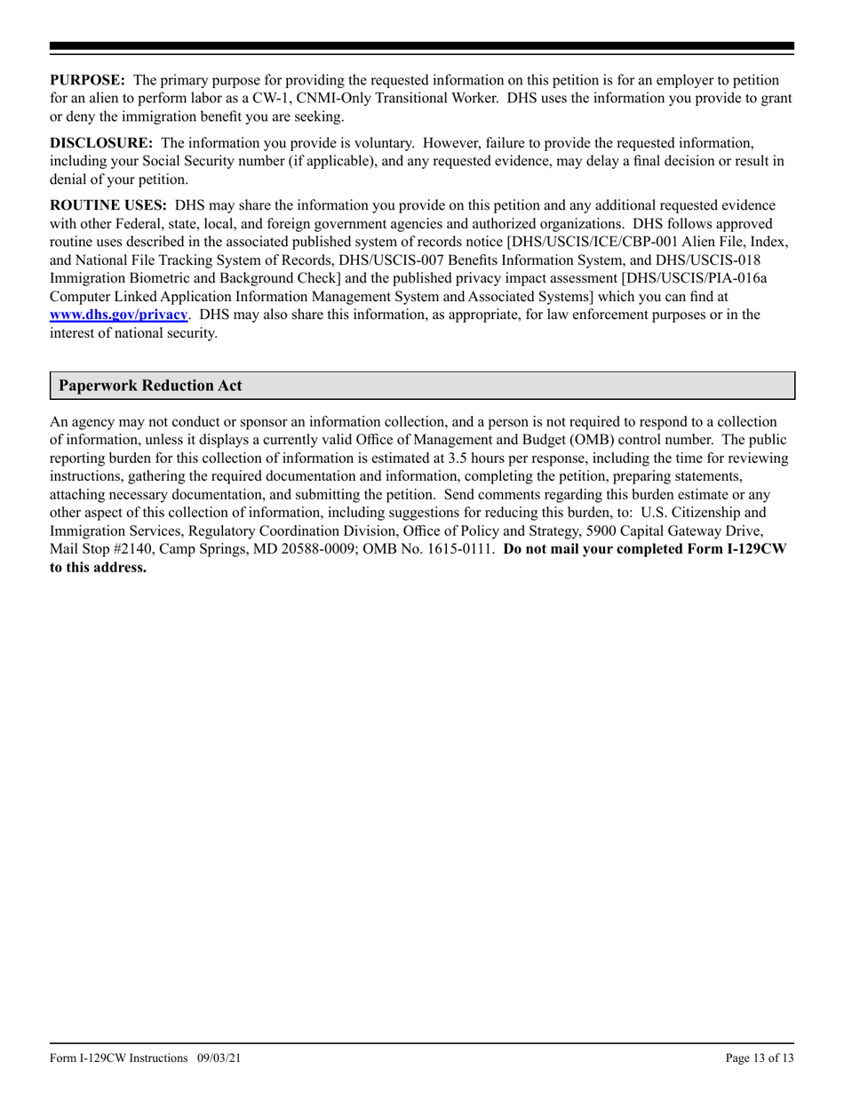 Instructions for USCIS Form I-129CW Petition for a CNMI-Only Nonimmigrant Transitional Worker, Page 13