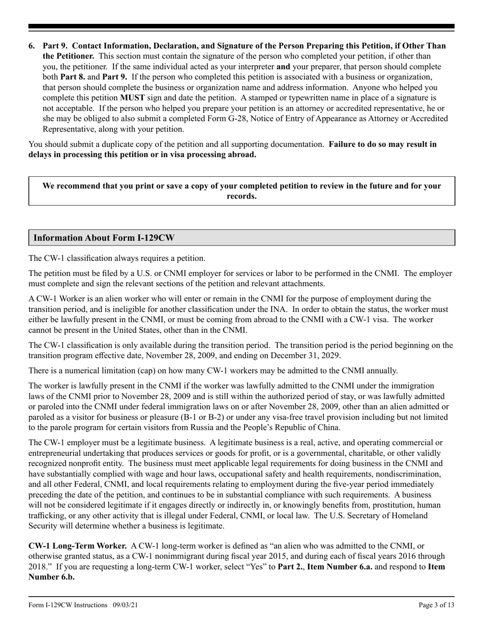 Instructions for USCIS Form I-129CW Petition for a CNMI-Only Nonimmigrant Transitional Worker, Page 3