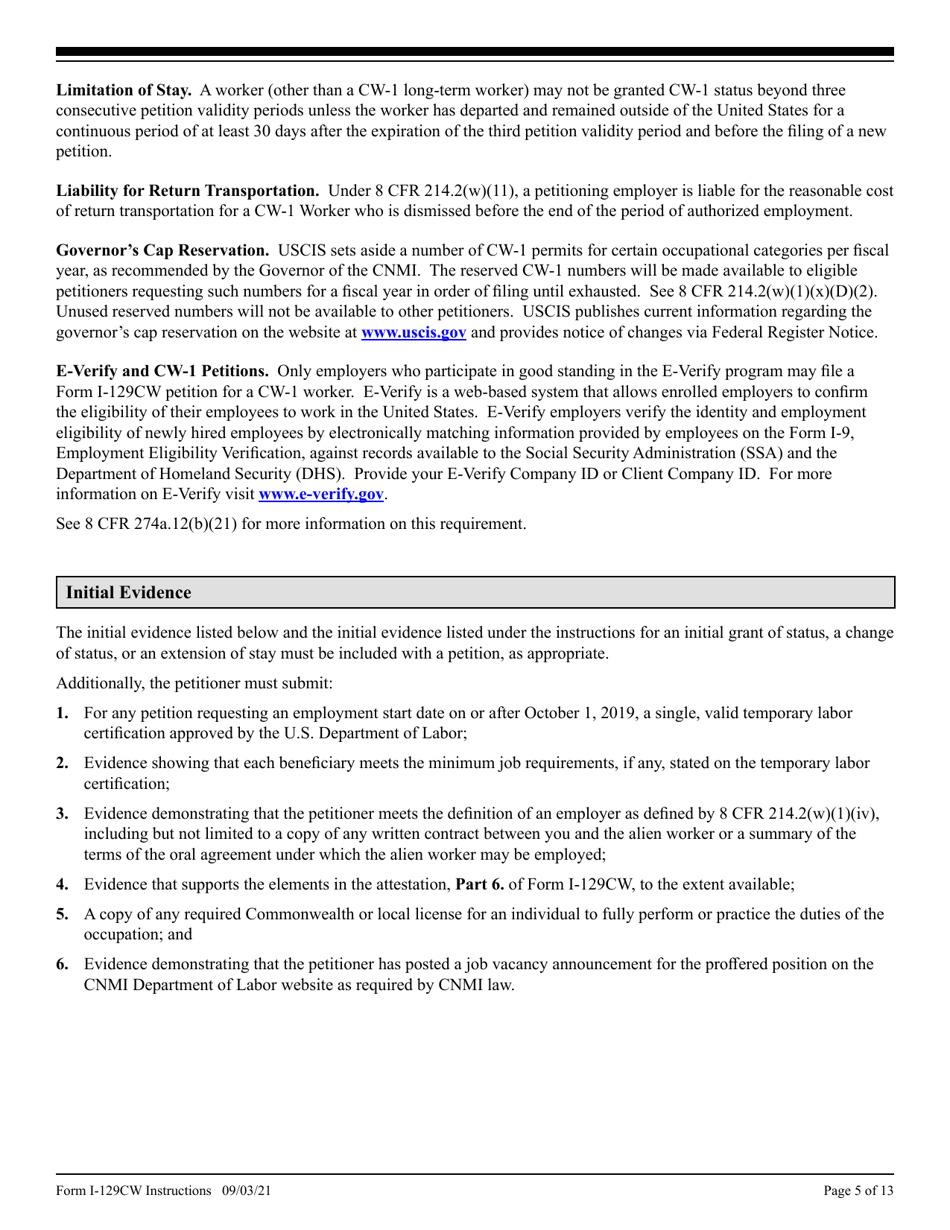 Instructions for USCIS Form I-129CW Petition for a CNMI-Only Nonimmigrant Transitional Worker, Page 5