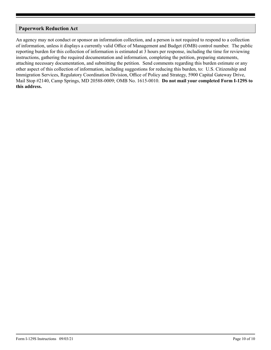 Instructions for USCIS Form I-129S Nonimmigrant Petition Based on Blanket L Petition, Page 10