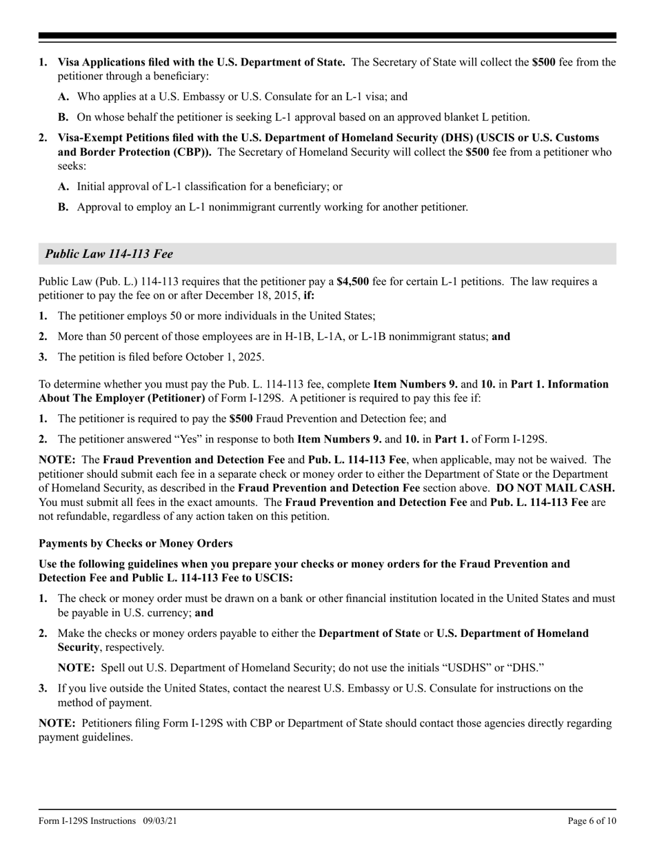 Instructions for USCIS Form I-129S Nonimmigrant Petition Based on Blanket L Petition, Page 6