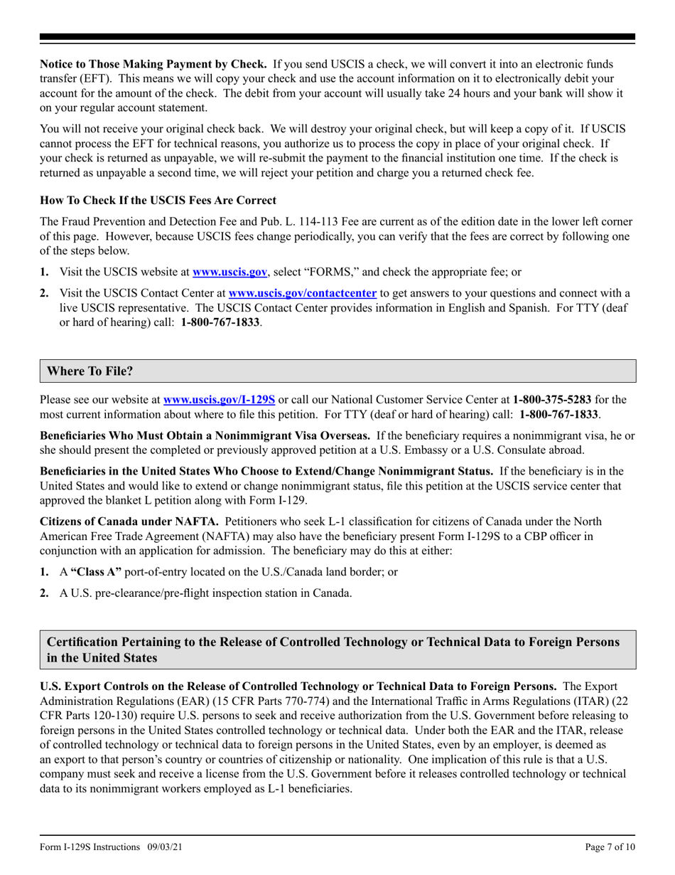 Instructions for USCIS Form I-129S Nonimmigrant Petition Based on Blanket L Petition, Page 7