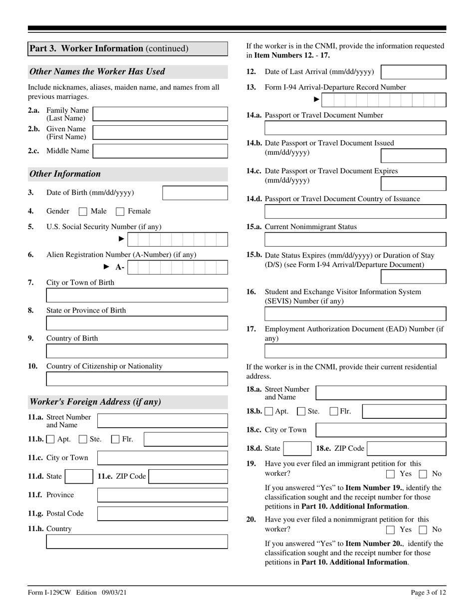 USCIS Form I-129CW Petition for a CNMI-Only Nonimmigrant Transitional Worker, Page 3
