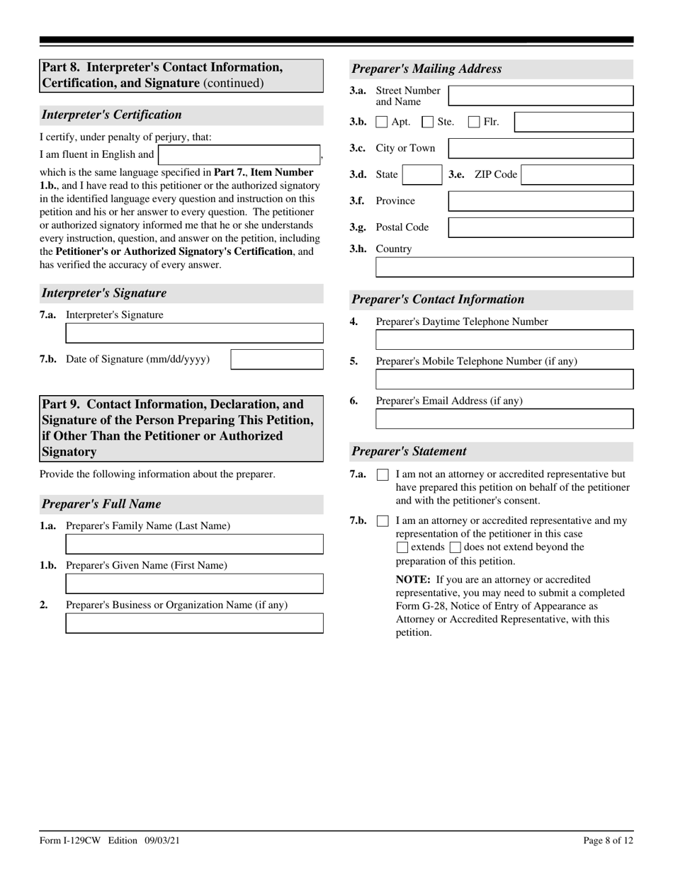 USCIS Form I-129CW Petition for a CNMI-Only Nonimmigrant Transitional Worker, Page 8