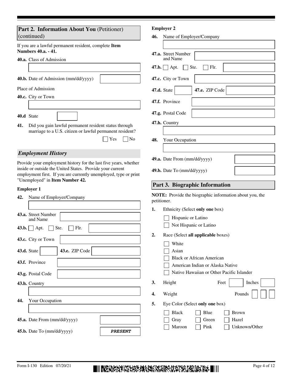 USCIS Form I-130 Download Fillable PDF or Fill Online Petition for ...