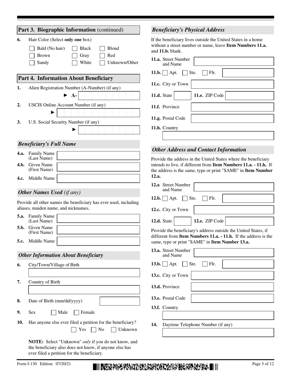 USCIS Form I-130 Download Fillable PDF Or Fill Online Petition For ...