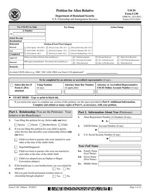 USCIS Form I-130  Printable Pdf