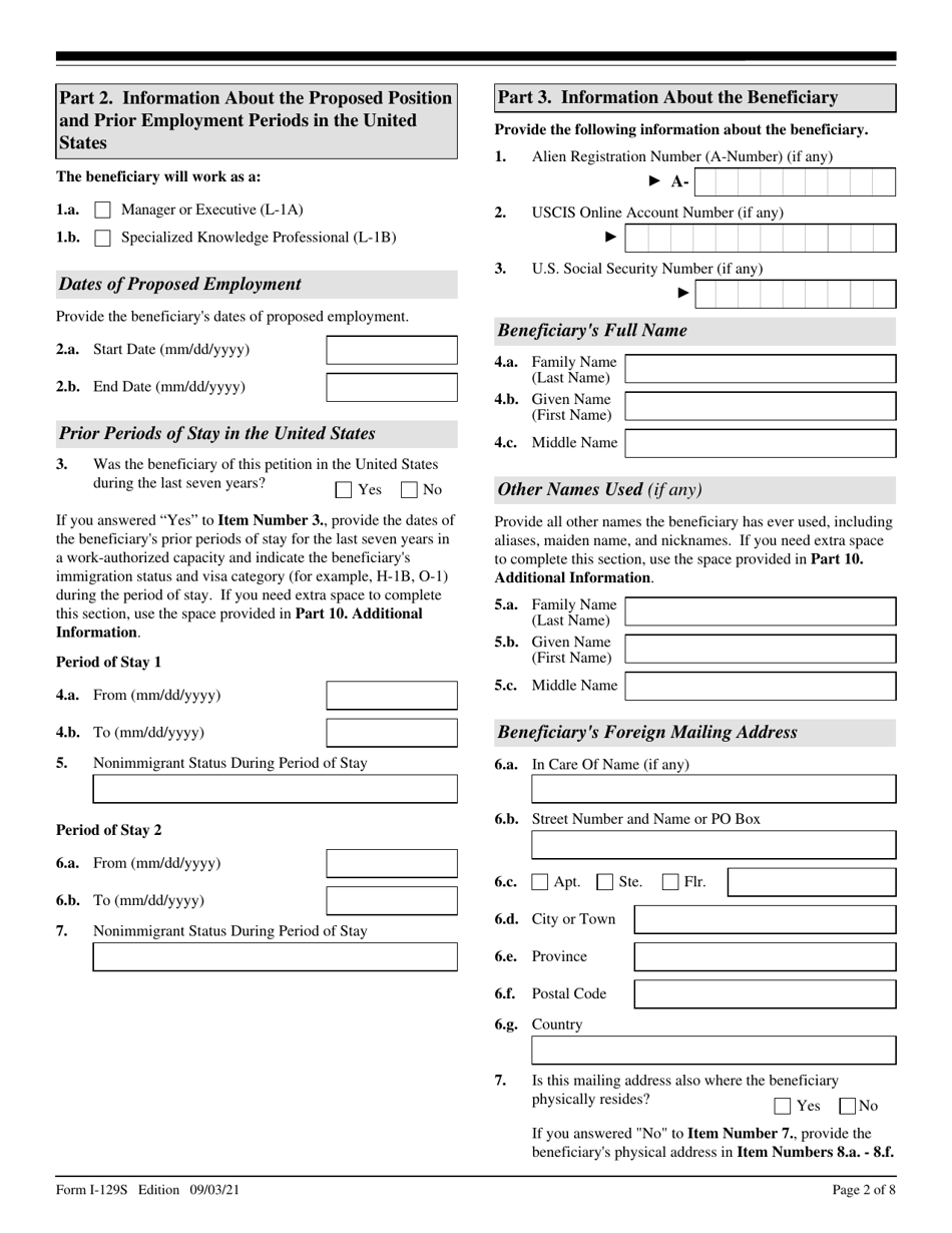 USCIS Form I129S Download Fillable PDF or Fill Online Nonimmigrant Petition Based on Blanket L