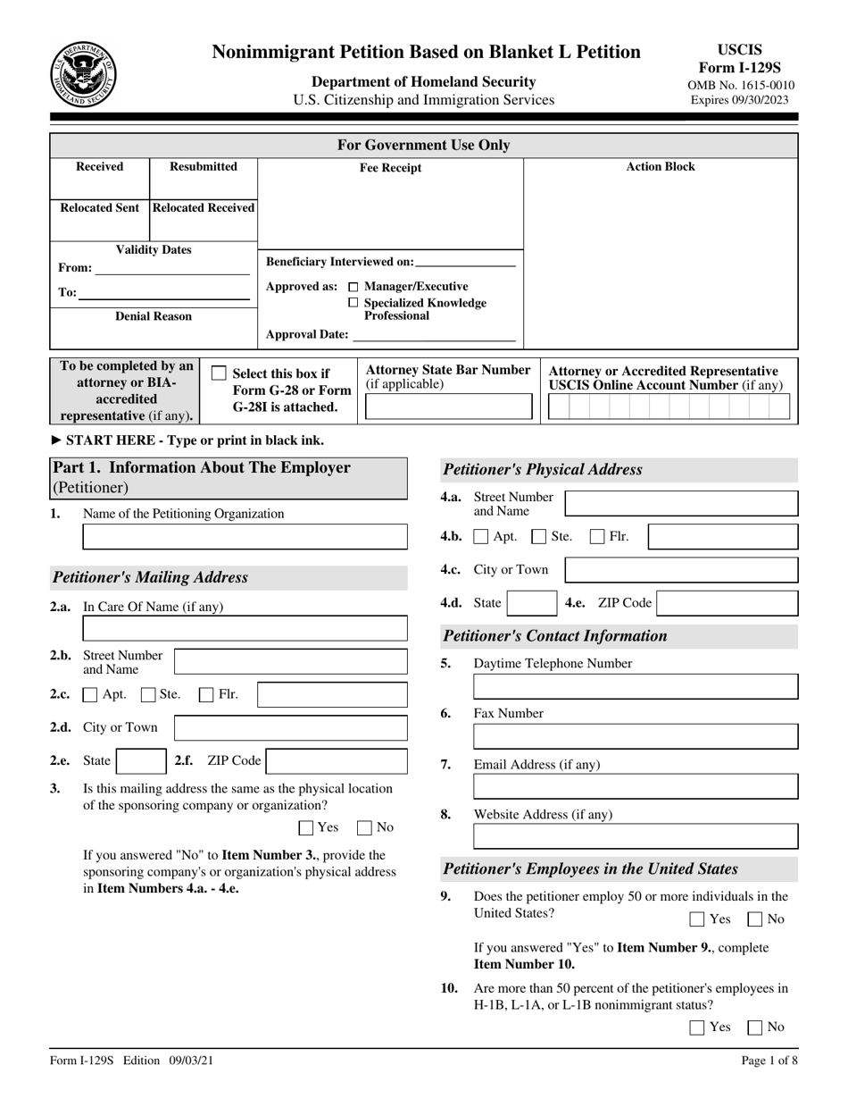 USCIS Form I129S Download Fillable PDF or Fill Online Nonimmigrant