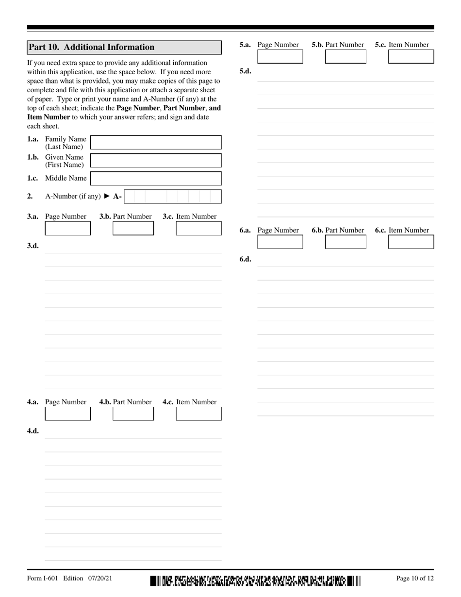 USCIS Form I-601 Application for Waiver of Grounds of Inadmissibility, Page 10