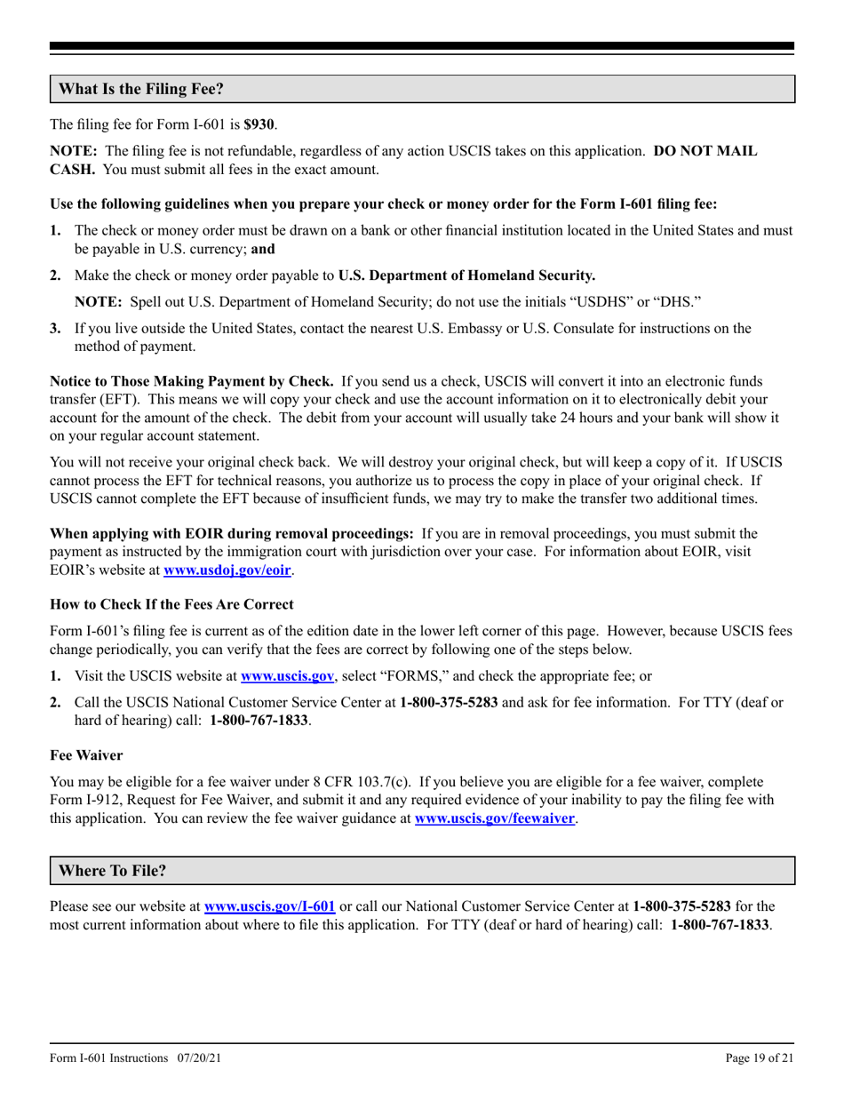 Instructions for USCIS Form I-601 Application for Waiver of Grounds of Inadmissibility, Page 19