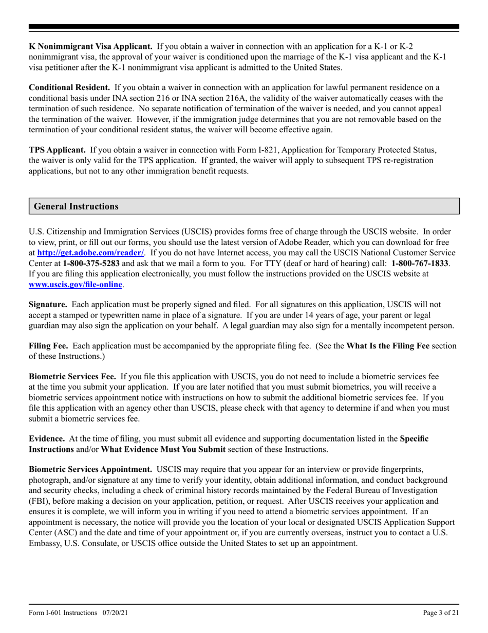 Instructions for USCIS Form I-601 Application for Waiver of Grounds of Inadmissibility, Page 3