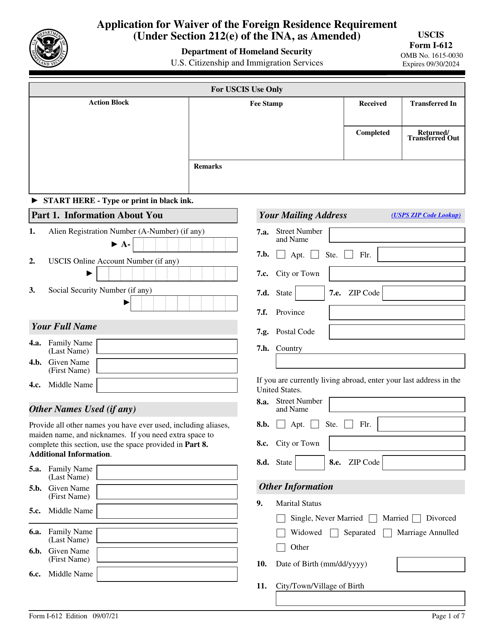 USCIS Form I-612  Printable Pdf