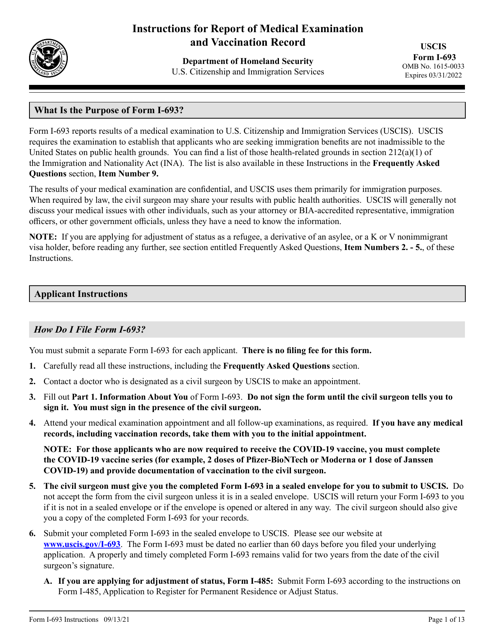 USCIS Form I-693  Printable Pdf