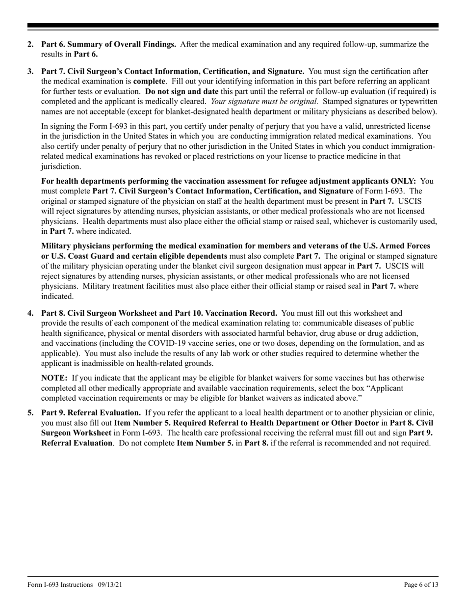 Instructions for USCIS Form I-693 Report of Medical Examination and Vaccination Record, Page 6
