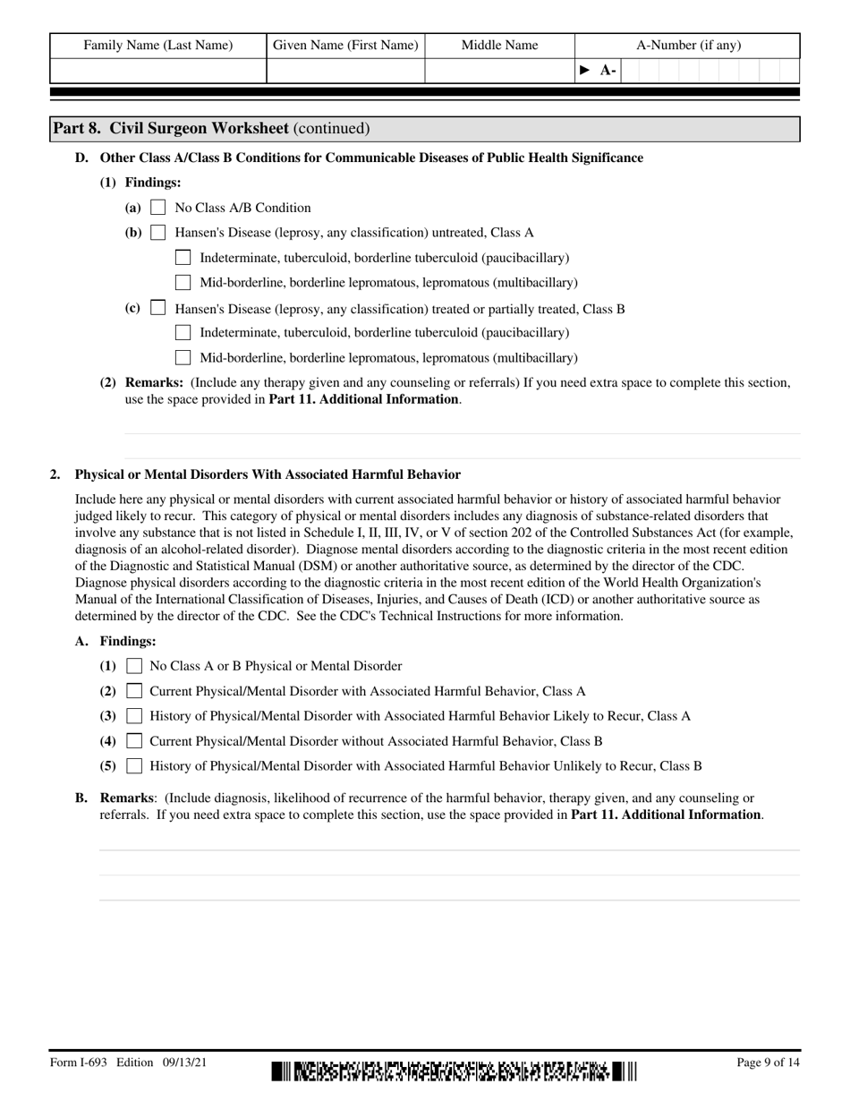 USCIS Form I-693 Report of Medical Examination and Vaccination Record, Page 9