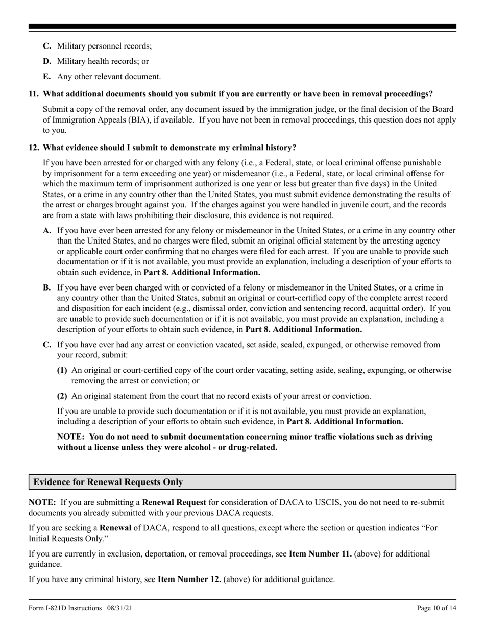 Instructions for USCIS Form I-821D Consideration of Deferred Action for Childhood Arrivals, Page 10