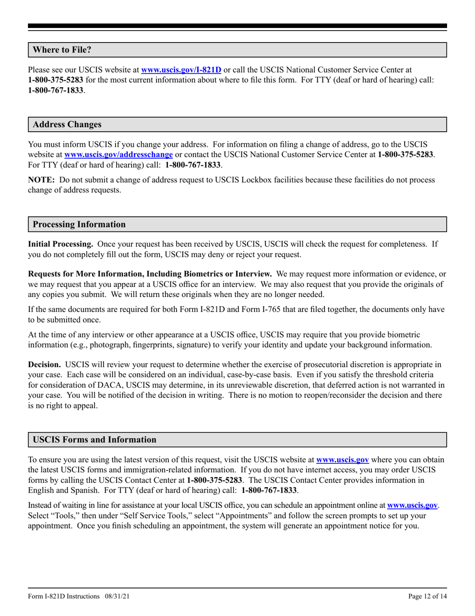 Instructions for USCIS Form I-821D Consideration of Deferred Action for Childhood Arrivals, Page 12