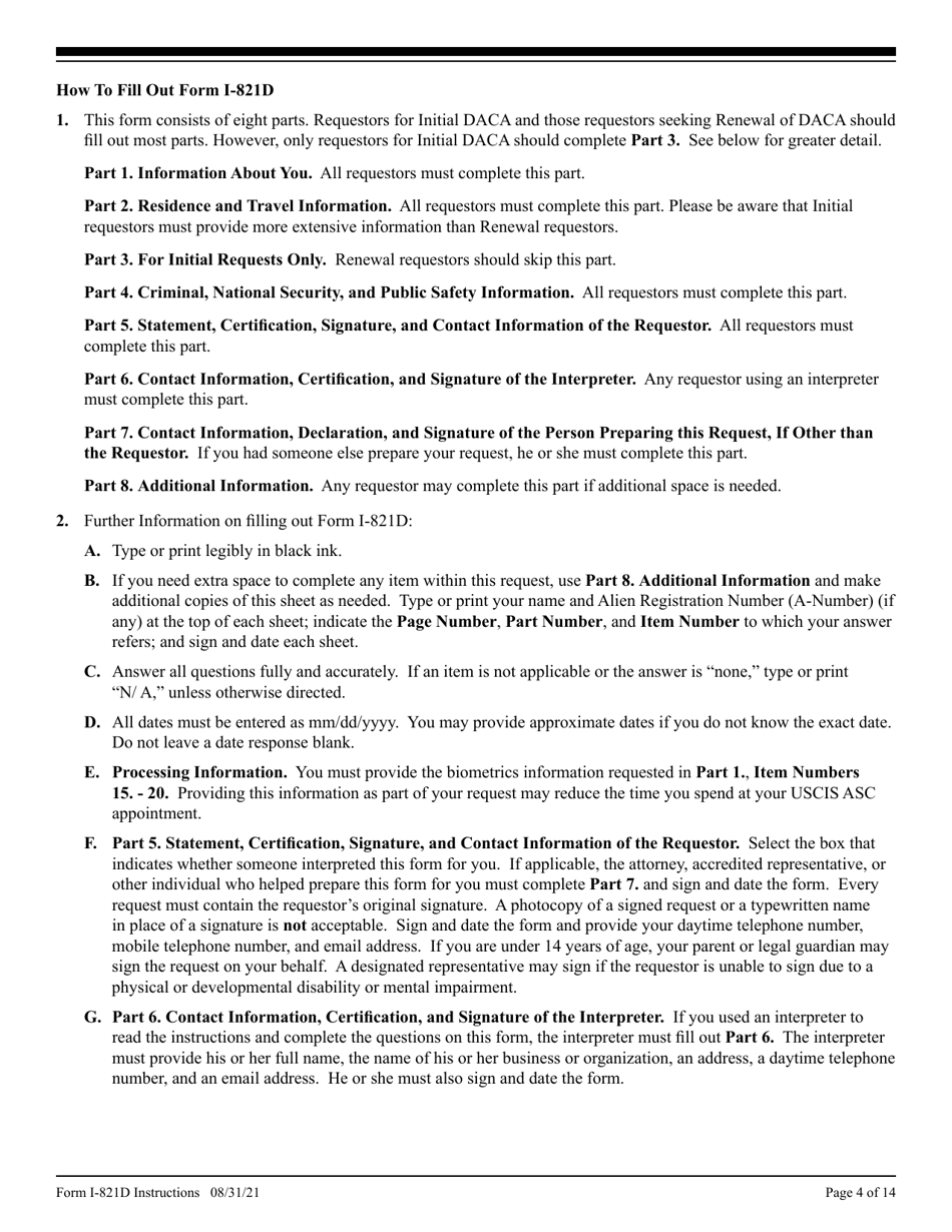 Instructions for USCIS Form I-821D Consideration of Deferred Action for Childhood Arrivals, Page 4