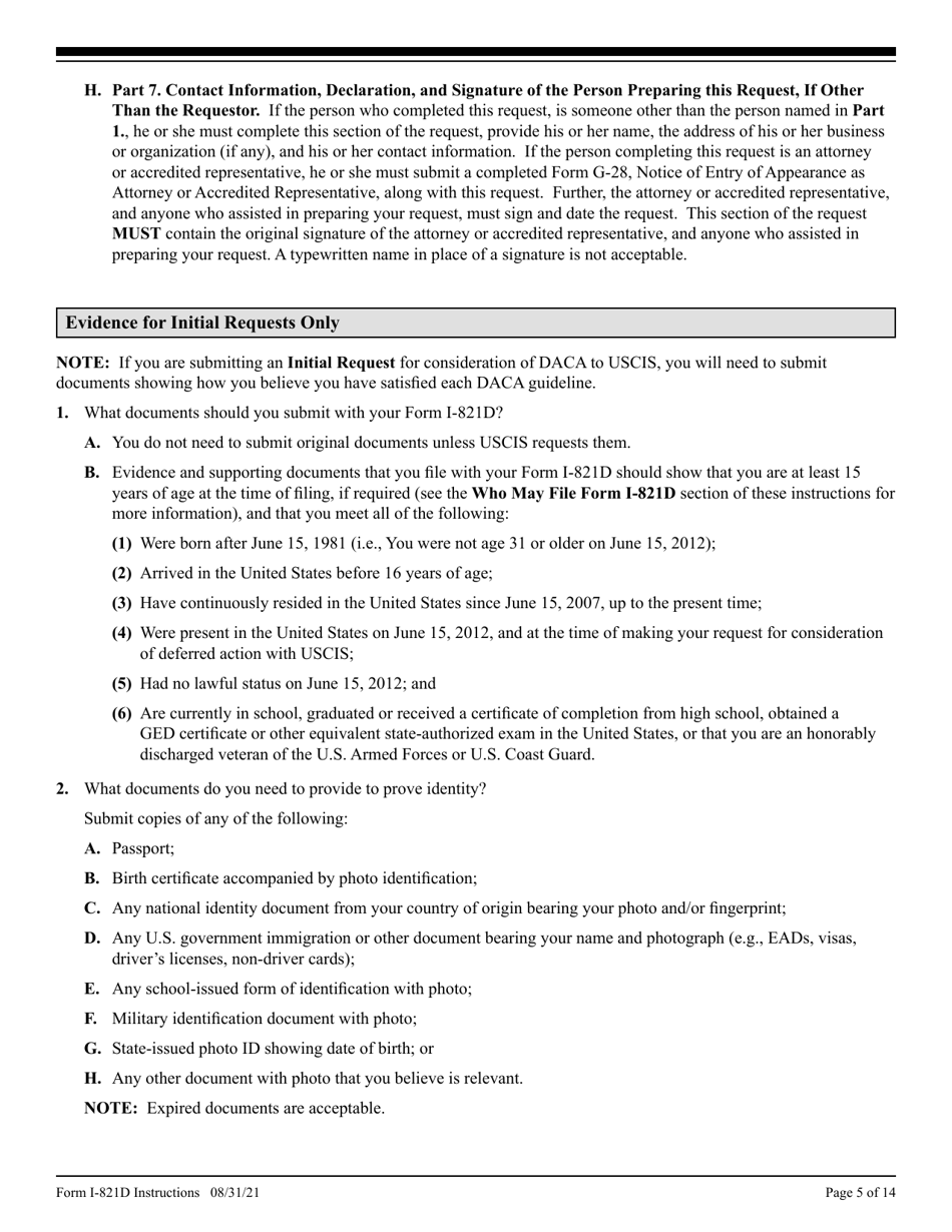 Instructions for USCIS Form I-821D Consideration of Deferred Action for Childhood Arrivals, Page 5