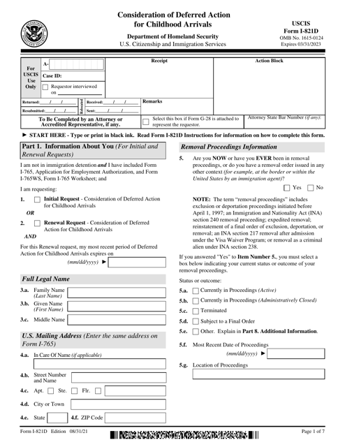 USCIS Form I-821D  Printable Pdf