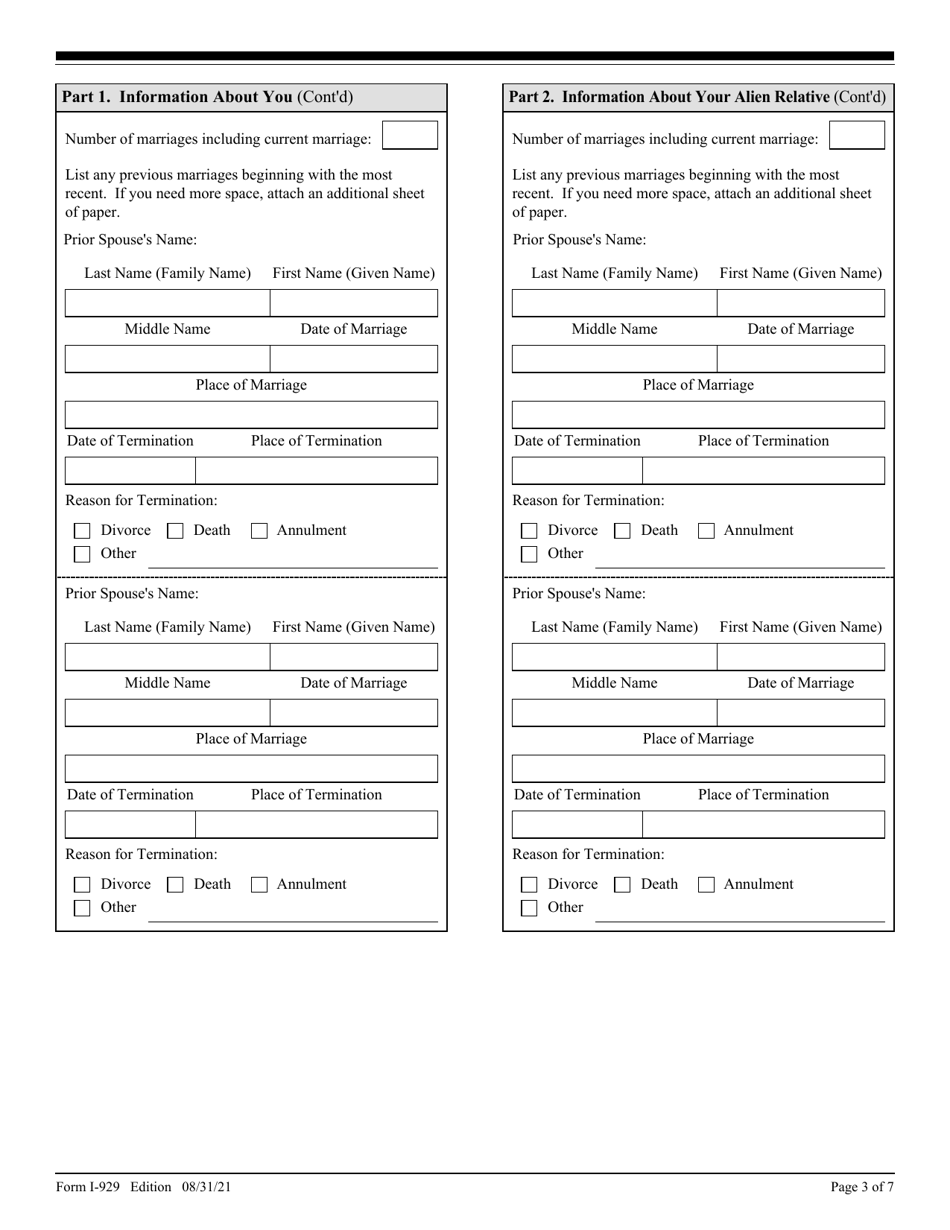 USCIS Form I-929 Petition for Qualifying Family Member of a U-1 Nonimmigrant, Page 3