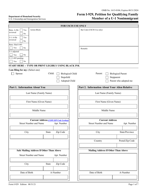 USCIS Form I-929  Printable Pdf