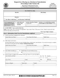 Document preview: USCIS Form N-336 Request for a Hearing on a Decision in Naturalization Proceedings Under Section 336