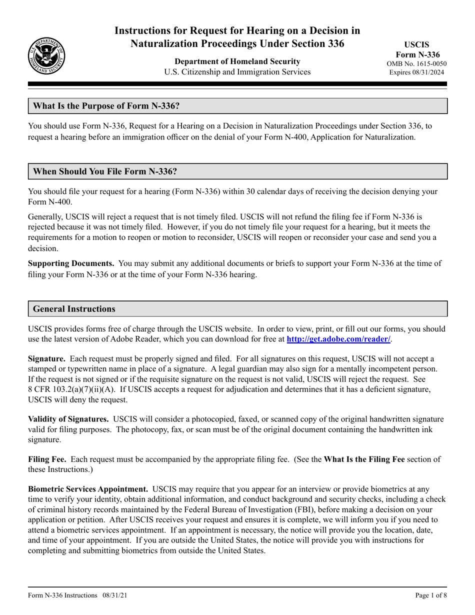 Download Instructions for USCIS Form N-336 Request for Hearing on a ...