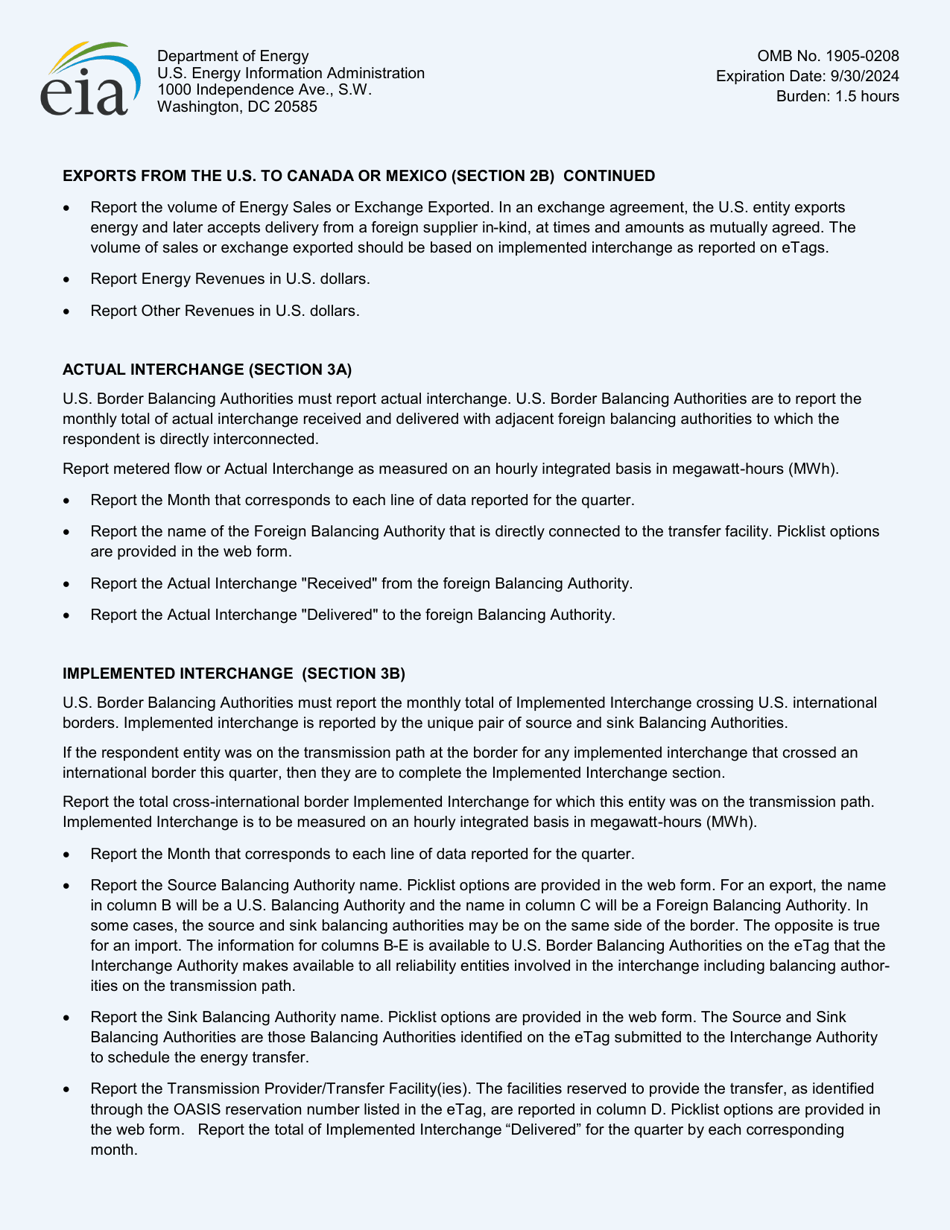 Instructions for Form EIA-111 Quarterly Electricity Imports and Exports Report, Page 3