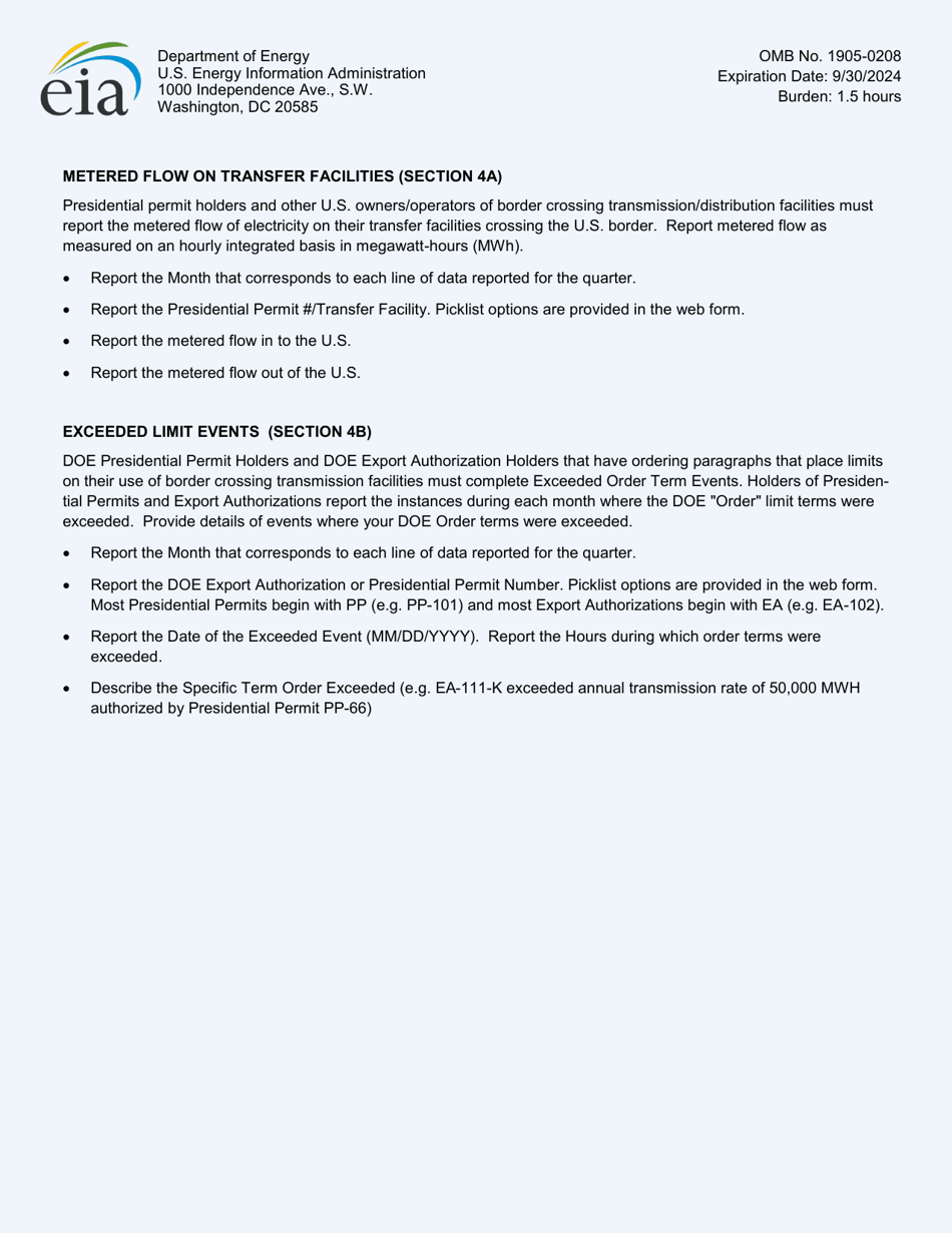 Instructions for Form EIA-111 Quarterly Electricity Imports and Exports Report, Page 4