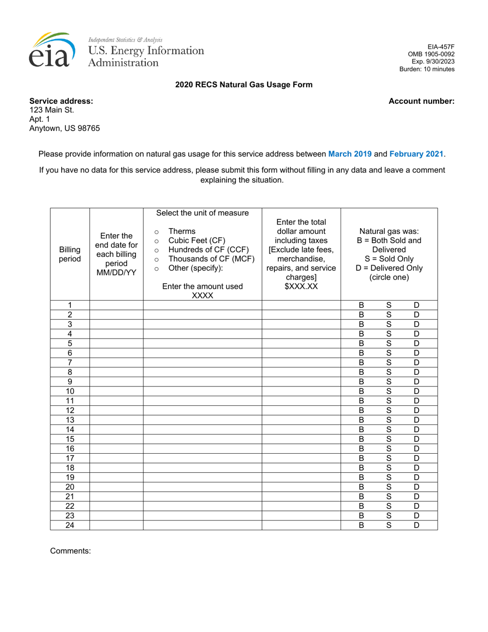 Form EIA-457F Recs Natural Gas Usage Form, Page 1