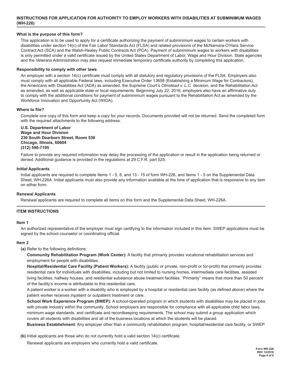 Form WH-226 - Fill Out, Sign Online and Download Fillable PDF ...