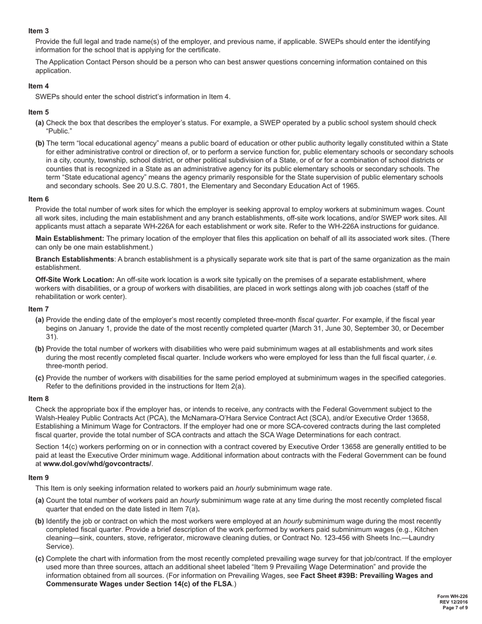 Form WH-226 Application for Authority to Employ Workers With Disabilities at Subminimum Wages, Page 7