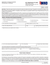 Form WH-2 &quot;Application for Special Industrial Homeworker's Certificate&quot;