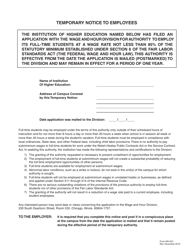 Form WH-201 Higher Education to Employ Its Full-Time Students at Subminimum Wages Under Regulations 29 C.f.r. Part 519, Page 2