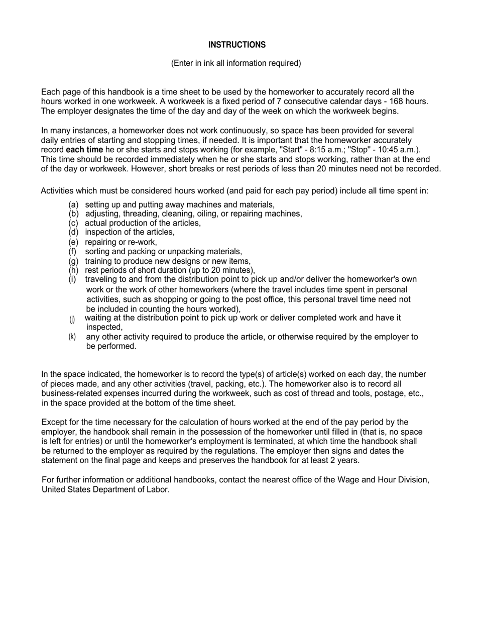 Form WH-75 Homeworker Handbook, Page 3