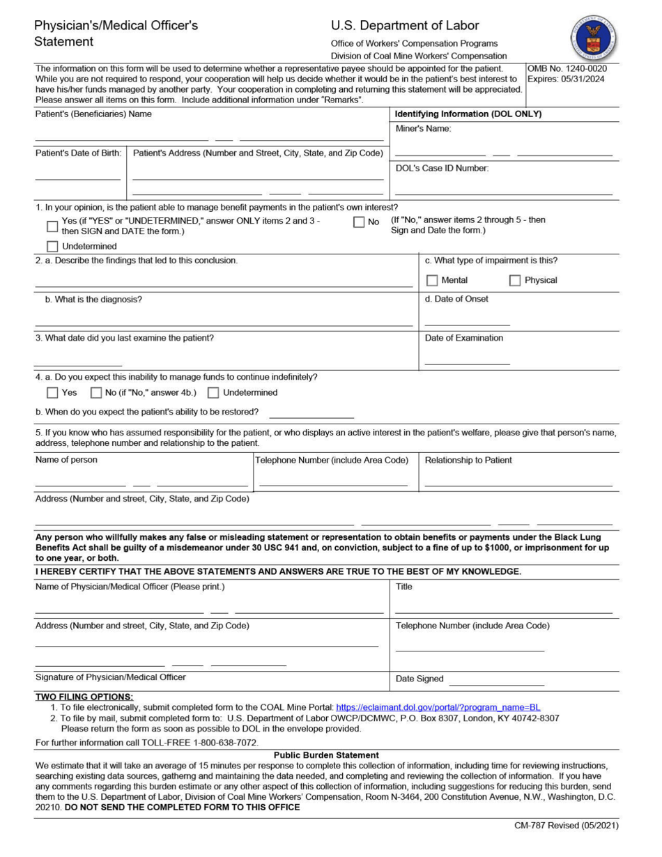 Form CM-787 Physicians / Medical Officers Statement, Page 1