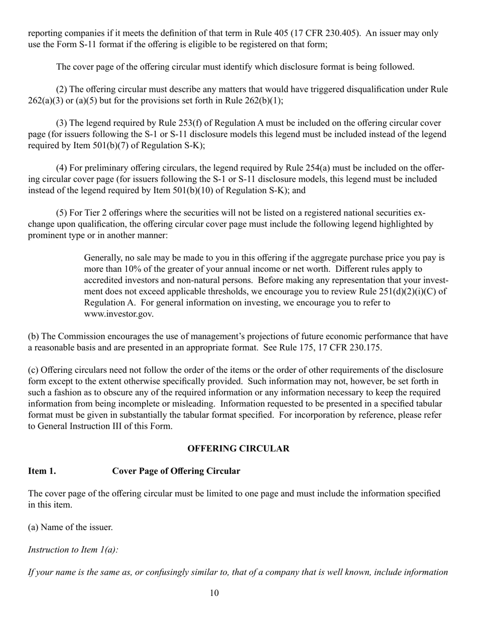 SEC Form 0486 (1-A) Regulation a Offering Statement Under the Securities Act of 1933, Page 10