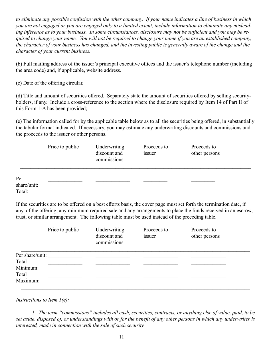 SEC Form 0486 (1-A) Regulation a Offering Statement Under the Securities Act of 1933, Page 11