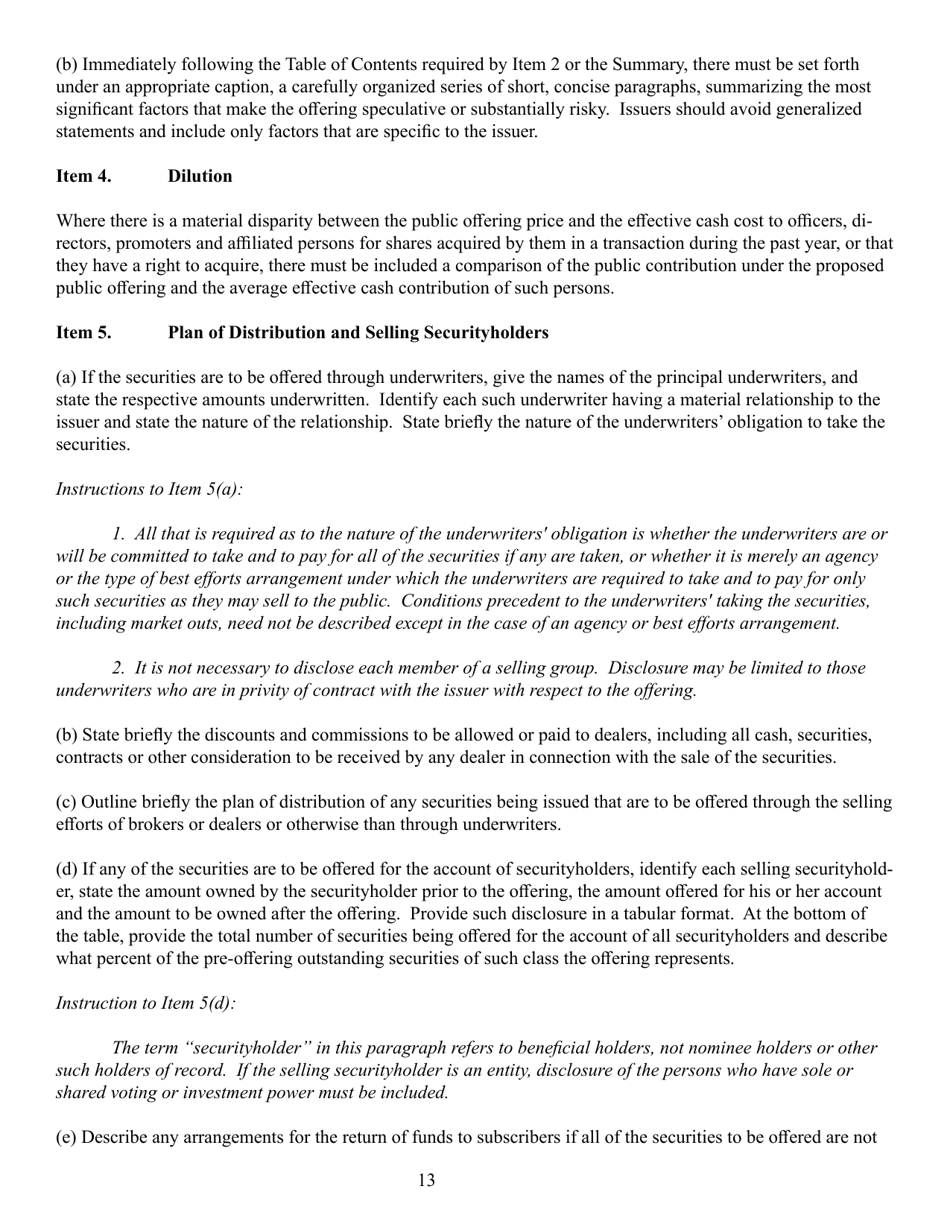 SEC Form 0486 (1-A) Regulation a Offering Statement Under the Securities Act of 1933, Page 13