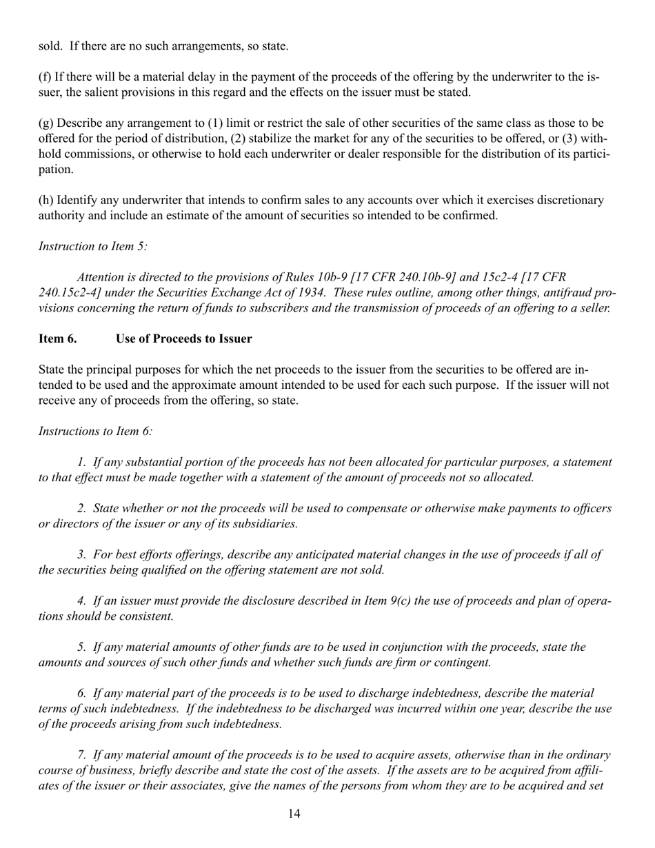 SEC Form 0486 (1-A) Regulation a Offering Statement Under the Securities Act of 1933, Page 14
