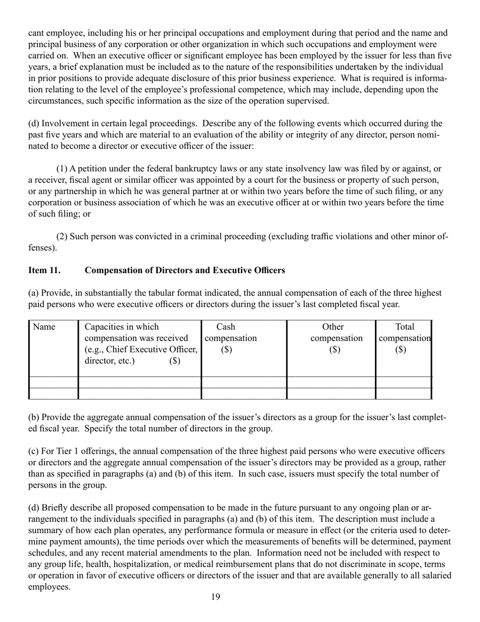 SEC Form 0486 (1-A) Regulation a Offering Statement Under the Securities Act of 1933, Page 19