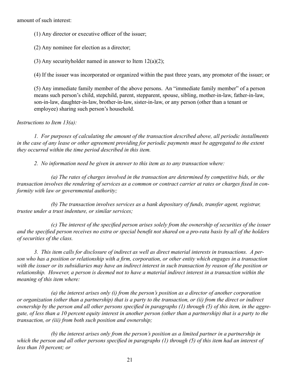 SEC Form 0486 (1-A) Regulation a Offering Statement Under the Securities Act of 1933, Page 21