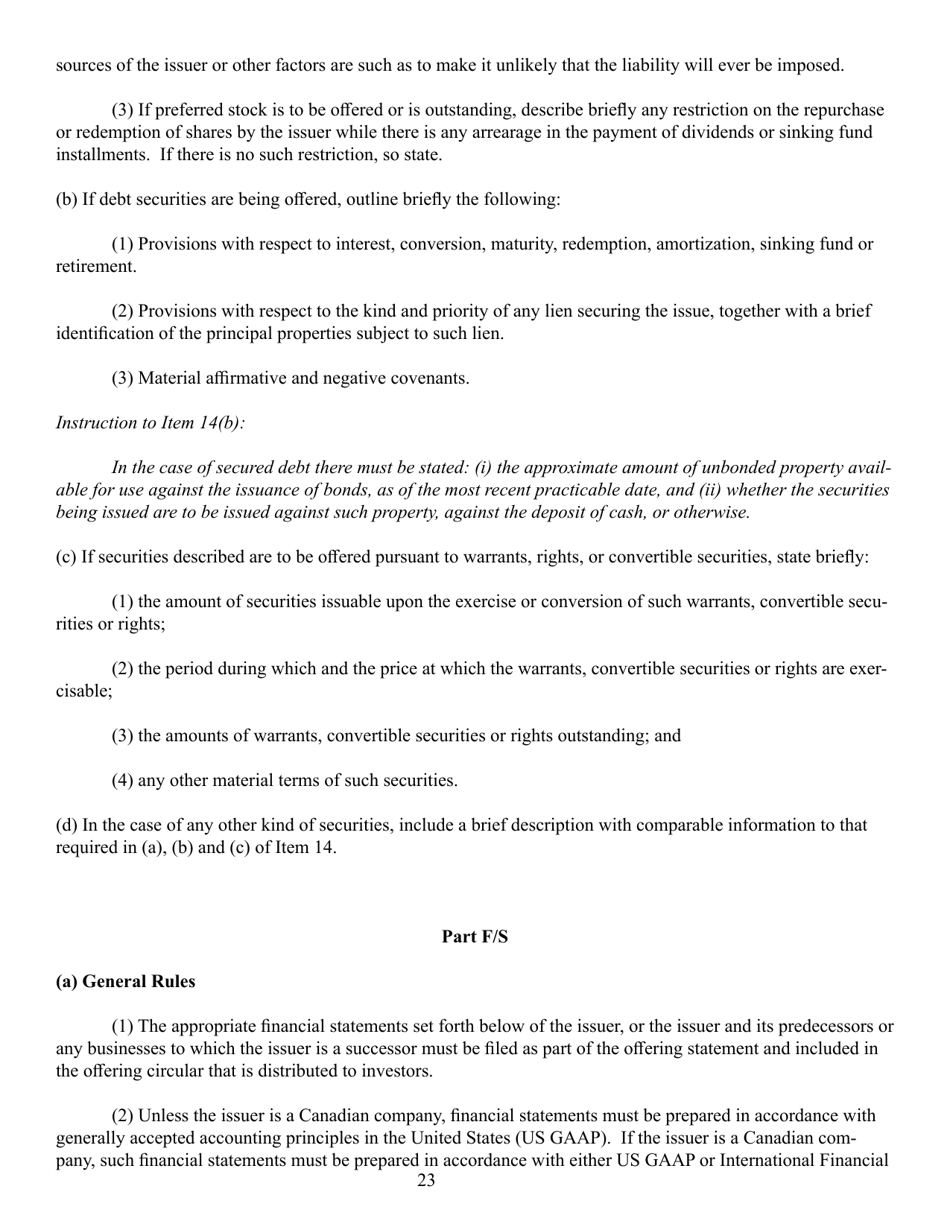 SEC Form 0486 (1-A) Regulation a Offering Statement Under the Securities Act of 1933, Page 23