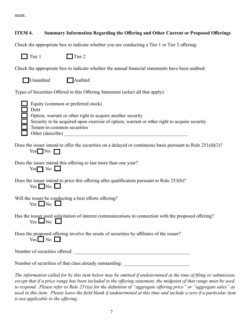 SEC Form 0486 (1-A) Regulation a Offering Statement Under the Securities Act of 1933, Page 7