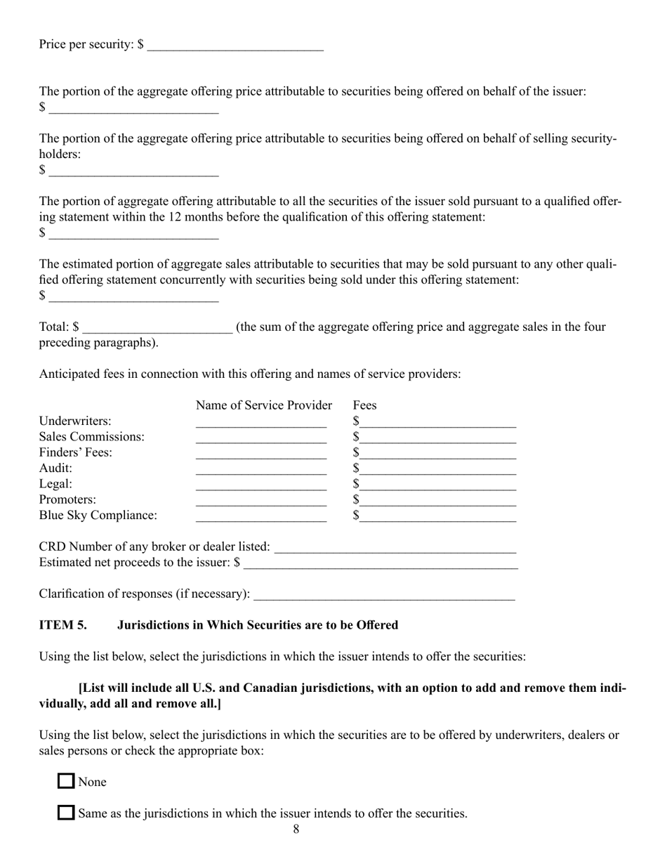SEC Form 0486 (1-A) Regulation a Offering Statement Under the Securities Act of 1933, Page 8