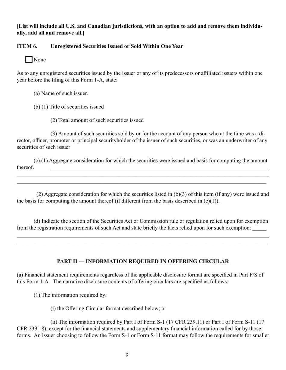 SEC Form 0486 (1-A) Regulation a Offering Statement Under the Securities Act of 1933, Page 9