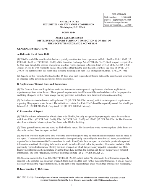 SEC Form 2503 (10-D)  Printable Pdf